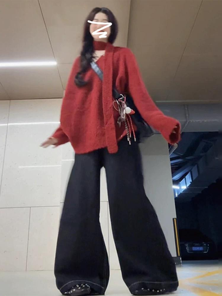 Ретро Красный Свободный Женский Свитер с V-образным вырезом - Вязаный Кардиган на Осень/Весну со Свободными Длинными Рукавами S (Recommended 80-95 jin) красный
Ретро Красный Свободный Женский Свитер с V-образным вырезом - Вязаный Кардиган на Осень/Весну со Свободными Длинными Рукавами S (Recommended 80-95 jin) красный