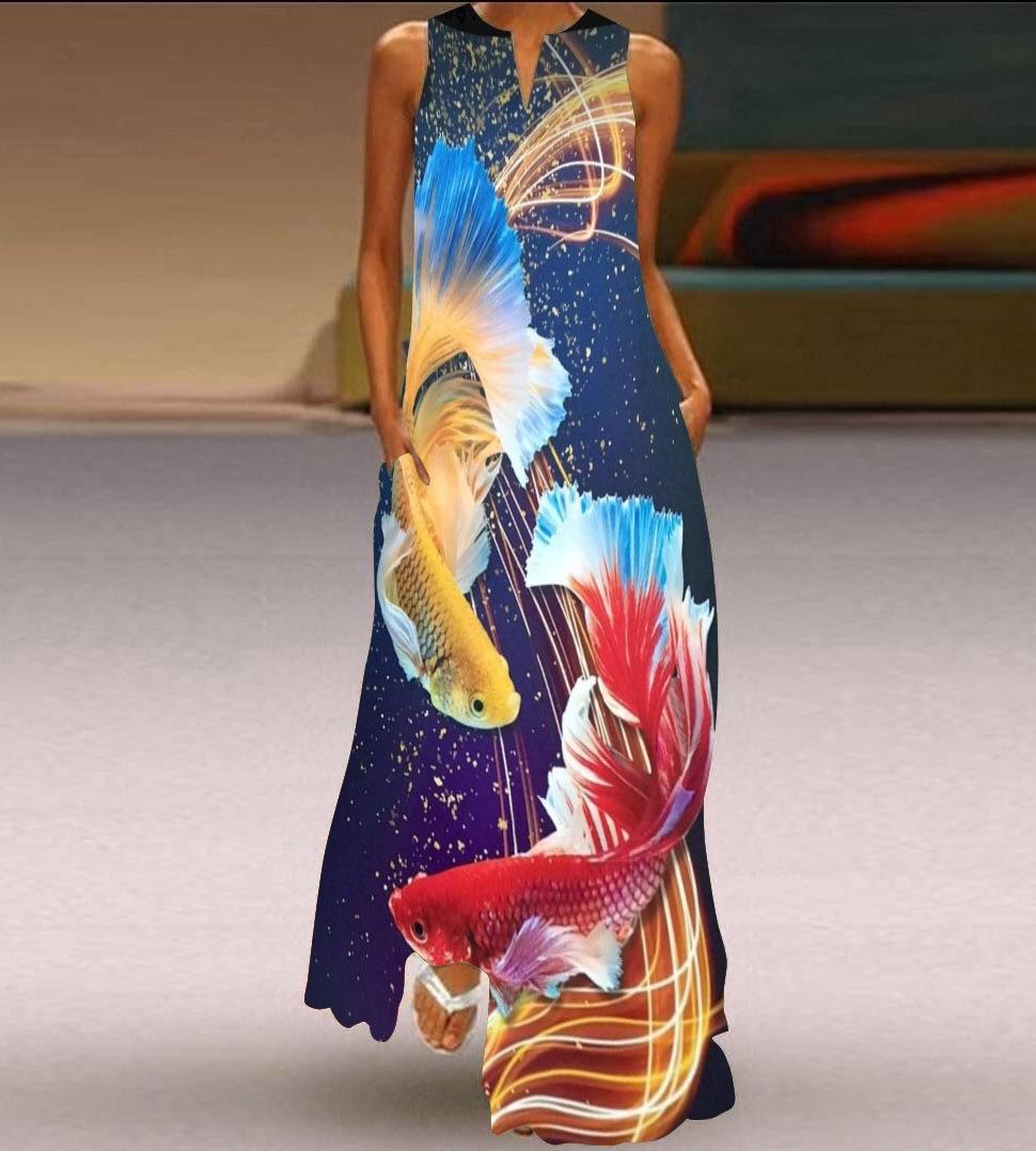 Летнее женское платье с V-образным вырезом и принтом без рукавов, длинное платье XL
Летнее женское платье с V-образным вырезом и принтом без рукавов, длинное платье XL