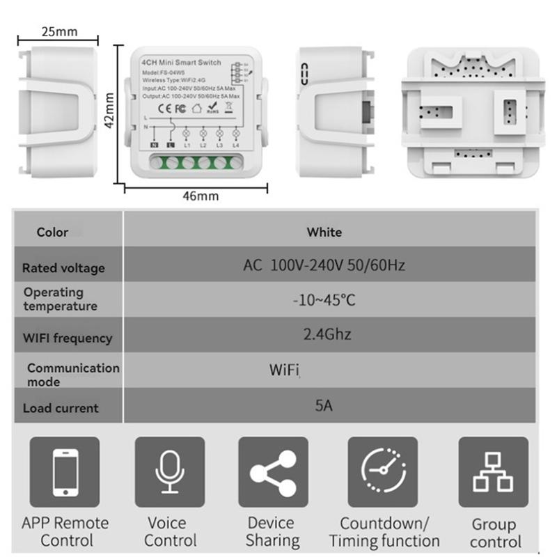 Wifi Relay Switch Module 3 / 4 Channel AC100-240V Work With Alexa Home Mini Smart Switch Module B-B61B
Wifi Relay Switch Module 3 / 4 Channel AC100-240V Work With Alexa Home Mini Smart Switch Module B-B61B