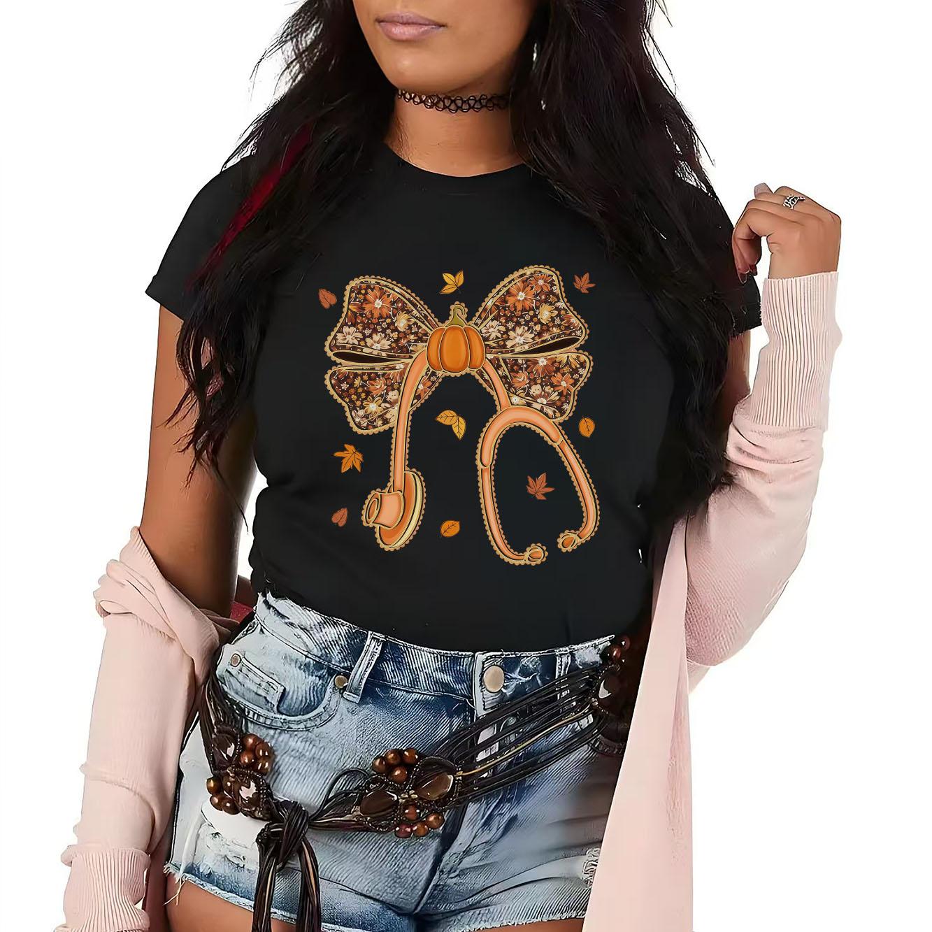 Cute bow stethoscope retro printed pattern short sleeved round neck casual versatile Womens Tshirt suitable for daily use S
Cute bow stethoscope retro printed pattern short sleeved round neck casual versatile Womens Tshirt suitable for daily use S