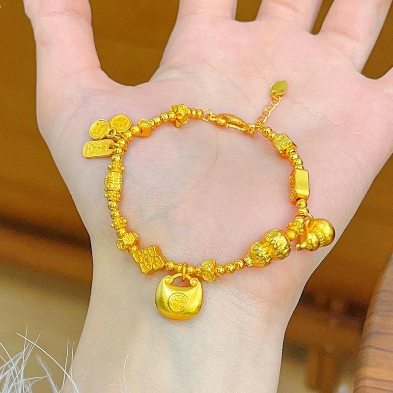 Chinese Gourd Gold Bracelet with Peace, Joy, and Luck Charms
Chinese Gourd Gold Bracelet with Peace, Joy, and Luck Charms