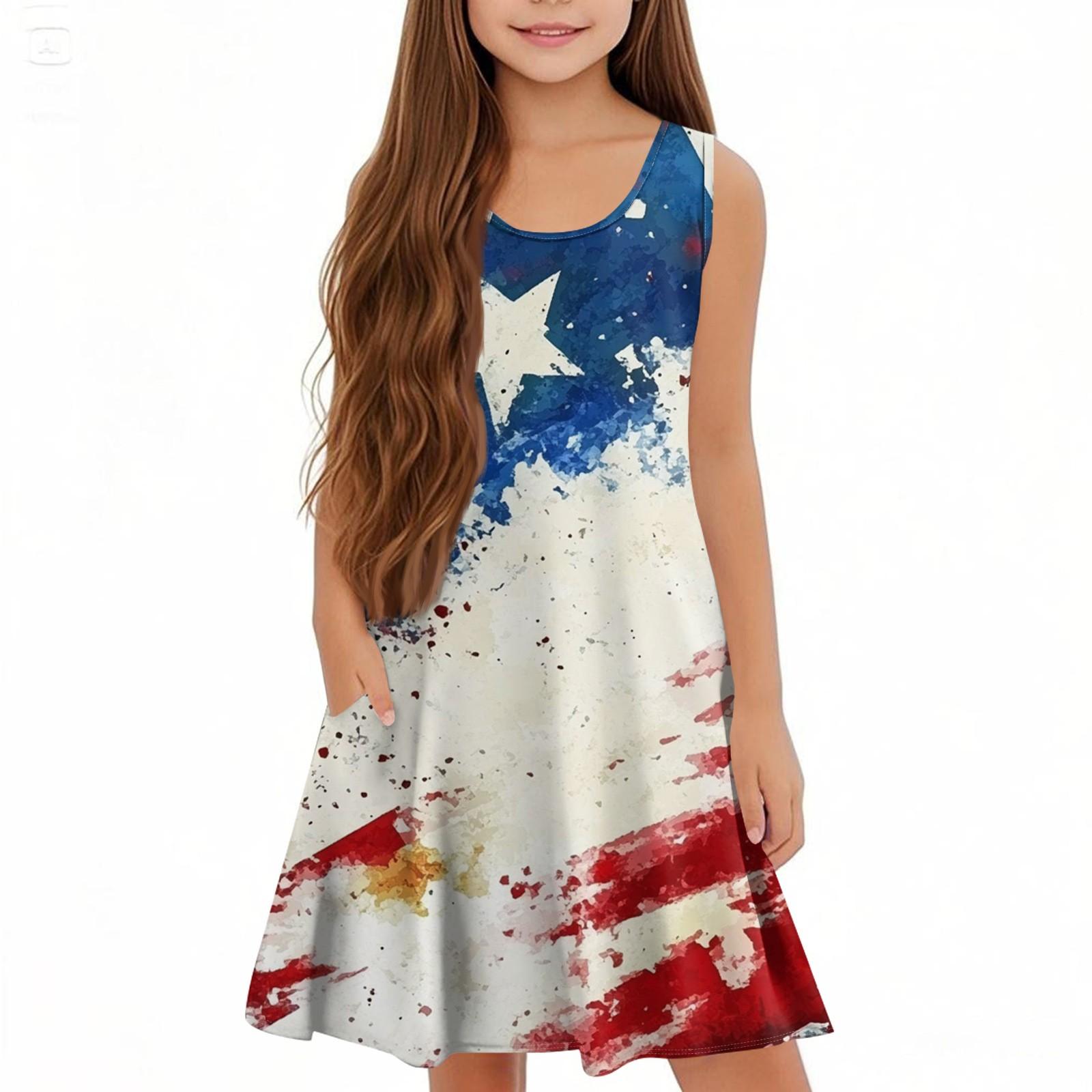 Детское летнее платье А-силуэта без рукавов с U-образным вырезом, повседневное, на День независимости 160
Детское летнее платье А-силуэта без рукавов с U-образным вырезом, повседневное, на День независимости 160