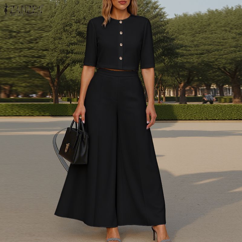 ZANZEA Женский комплект из блузки с коротким рукавом и брюк с широкими штанинами, летний костюм-двойка 5XL чёрный
ZANZEA Женский комплект из блузки с коротким рукавом и брюк с широкими штанинами, летний костюм-двойка 5XL чёрный