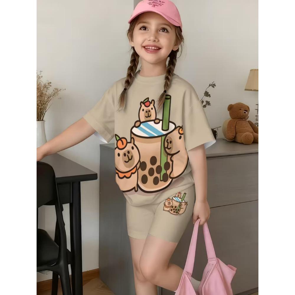 Summer Children s Fun Capybara Graphic T-Shirt Set Crew Neck Short Sleeves Elastic Waist Shorts 2PCS Set Casual Girls Clothing 100
Summer Children s Fun Capybara Graphic T-Shirt Set Crew Neck Short Sleeves Elastic Waist Shorts 2PCS Set Casual Girls Clothing 100
