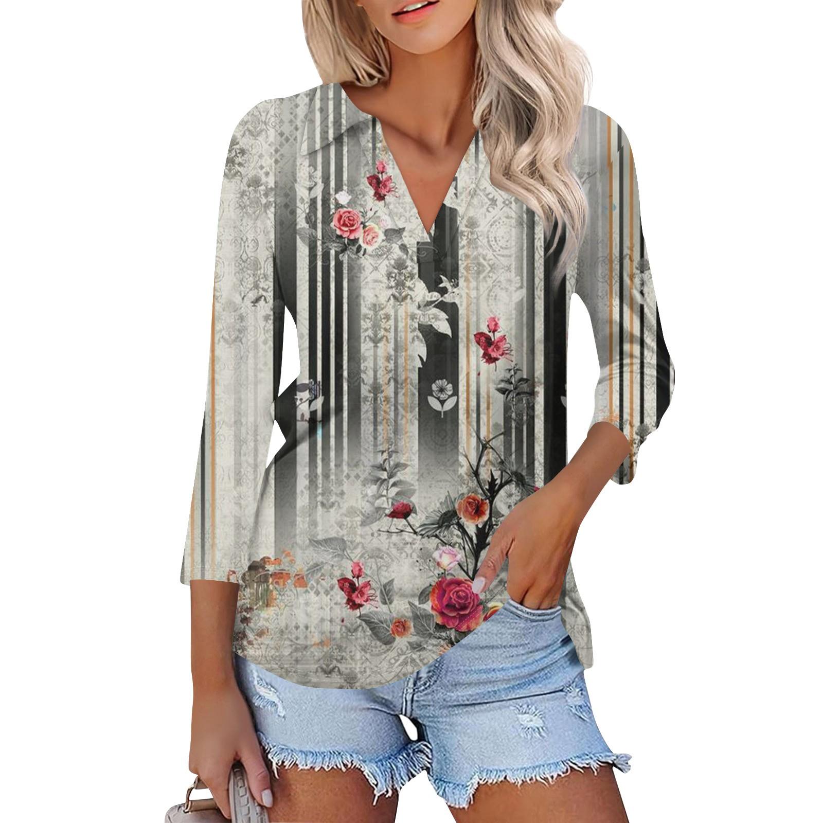 Женские футболки с рукавом 3/4, летние рубашки с v-образным вырезом, повседневные базовые футболки с воротником, блузка M
Женские футболки с рукавом 3/4, летние рубашки с v-образным вырезом, повседневные базовые футболки с воротником, блузка M