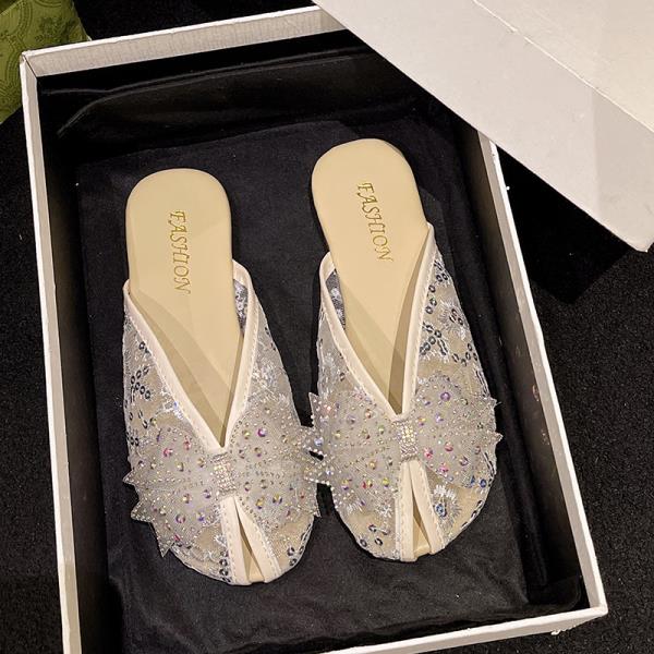 Модные резиновые тапочки с закрытым носком, блестящие шлепанцы, женские модные плоские желе, 2025, роскошные хрустальные женские туфли, женские тапочки 35