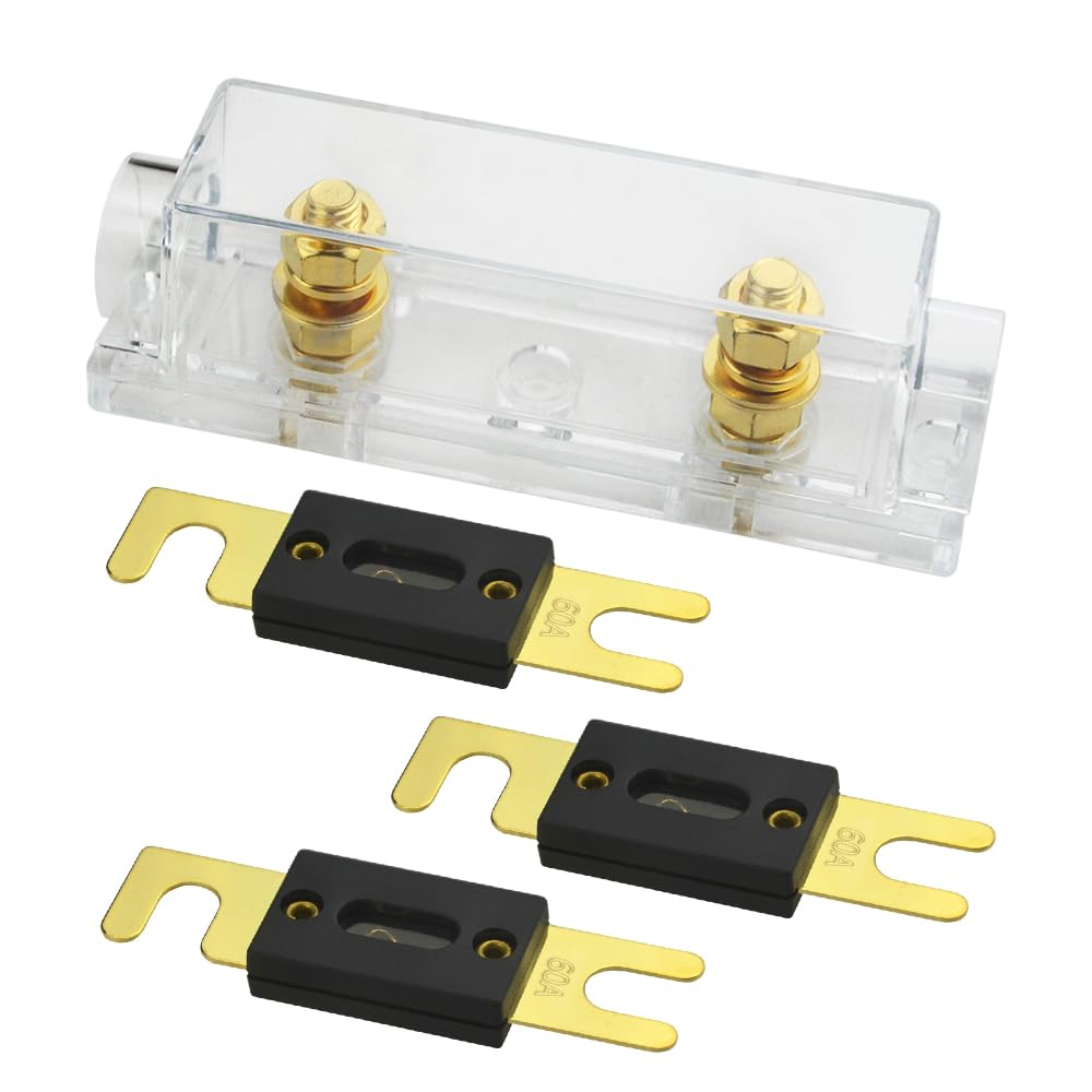 WMYCONGCONG 1 ANL Fuse Holder + 3 Pcs 60A ANL Fuse for Car Audio Amplifier, Gold Plated (60A)
WMYCONGCONG 1 ANL Fuse Holder + 3 Pcs 60A ANL Fuse for Car Audio Amplifier, Gold Plated (60A)