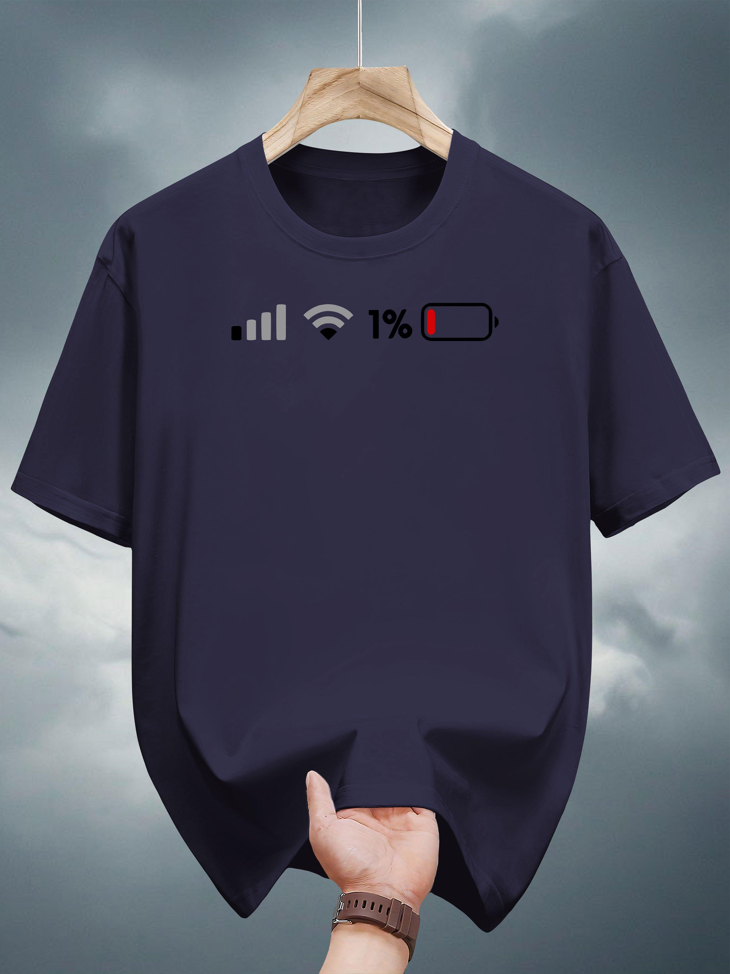 200g 100% Cotton Graphic T-shirt - Tech-Inspired 1% Battery & Signal Bars Print XL
200g 100% Cotton Graphic T-shirt - Tech-Inspired 1% Battery & Signal Bars Print XL