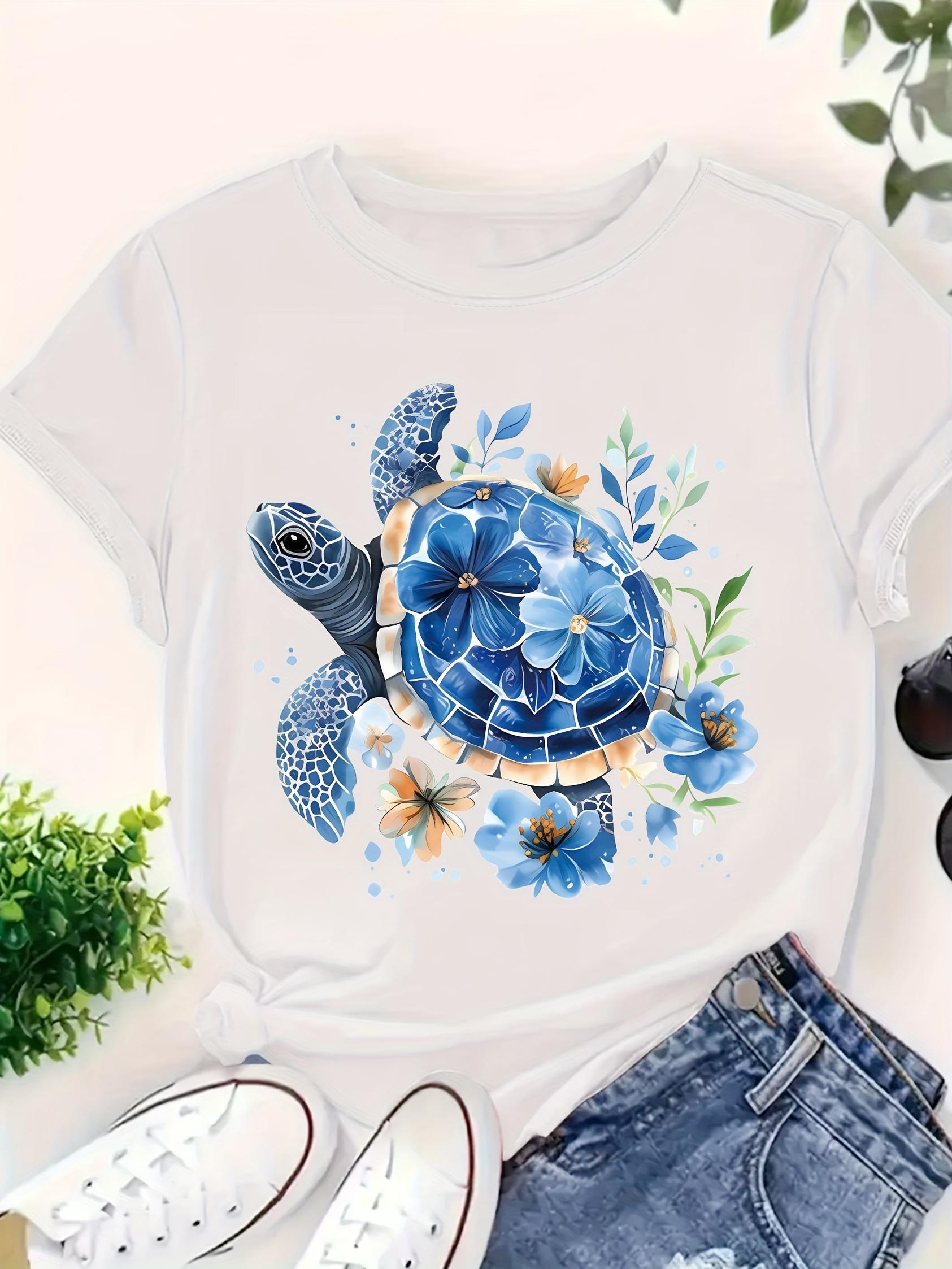 Stylish Blue Sea Turtle - Ocean Animal - Floral Pattern Printed T-Shirt for Women. Short-Sleeved. Round Neck. Perfect for Spring And Summer Casual Wea 3XL дубильная кора
Stylish Blue Sea Turtle - Ocean Animal - Floral Pattern Printed T-Shirt for Women. Short-Sleeved. Round Neck. Perfect for Spring And Summer Casual Wea 3XL дубильная кора