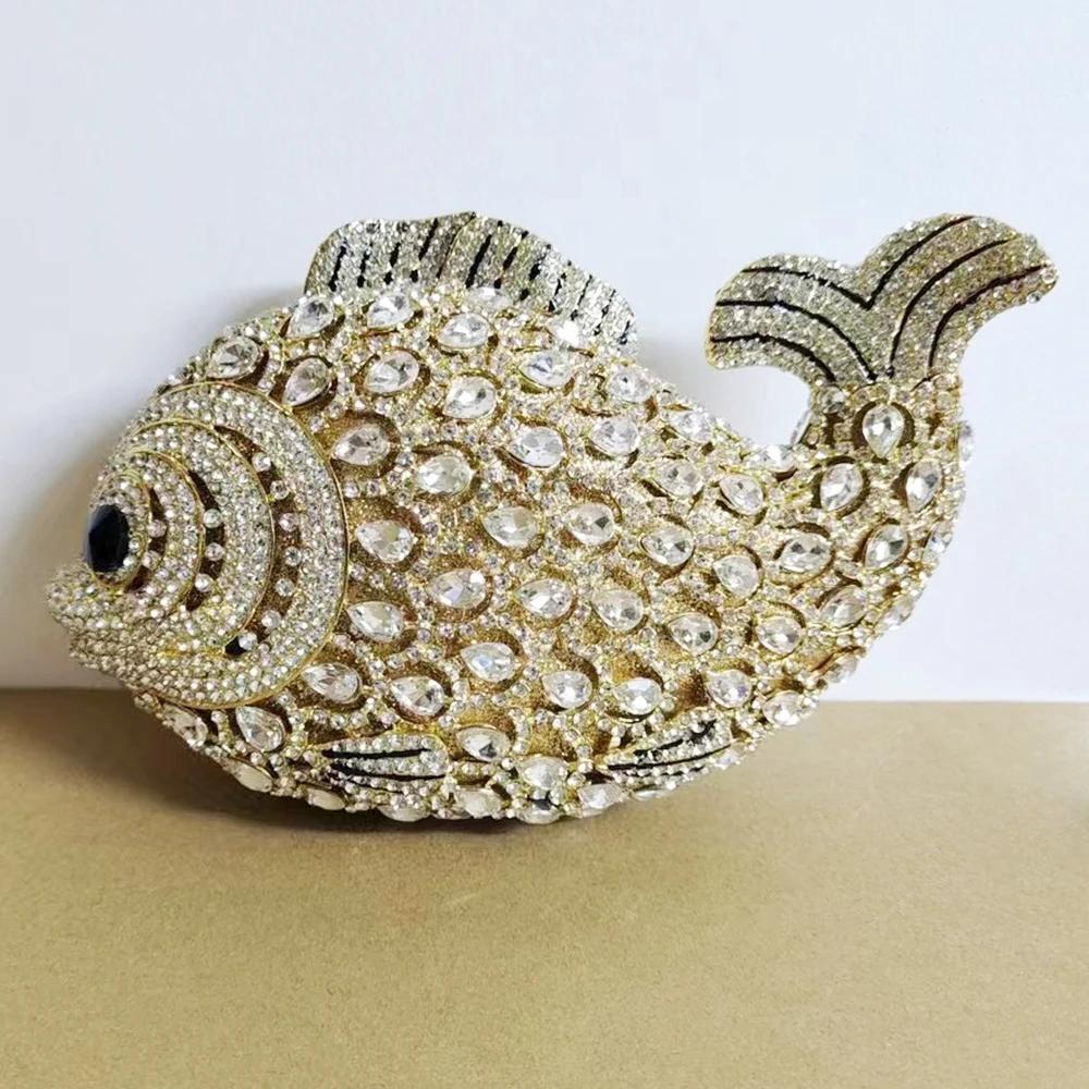 Fish Shape White Rhinestone Evening Clutch Bag Gold Metal Women Diamond Mini Lipstick Money Wallet Party Prom Chain Clutches 24cmX15cmX7cm
Fish Shape White Rhinestone Evening Clutch Bag Gold Metal Women Diamond Mini Lipstick Money Wallet Party Prom Chain Clutches 24cmX15cmX7cm