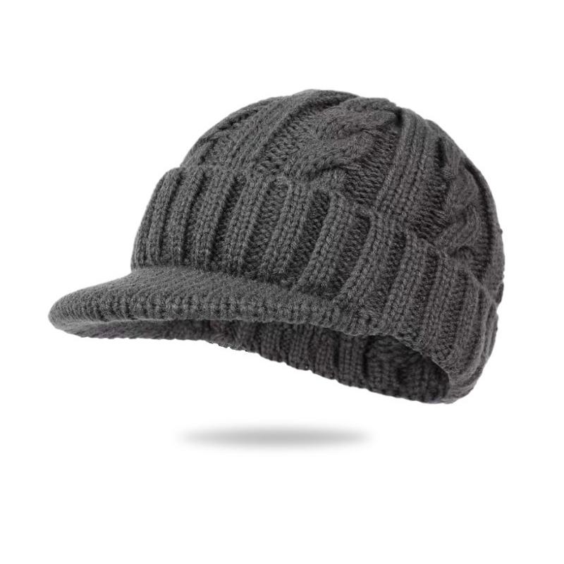 Вязаная шапка Женская Мужская Кепка с козырьком Зимняя Теплая шапка для улицы серый