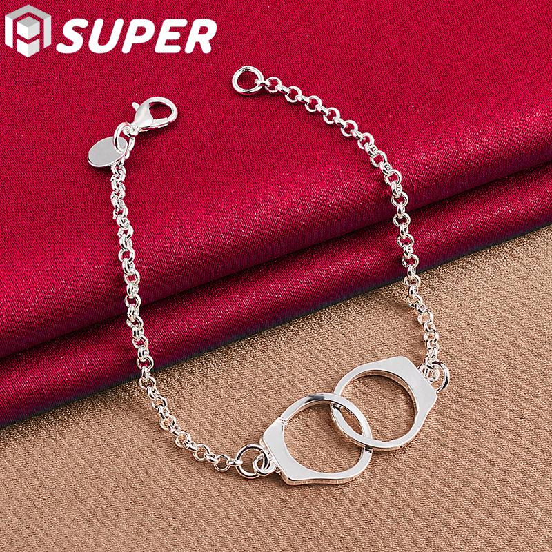 Серебро 925 пробы Двойной круглый браслет Цепочка Ювелирные изделия 
Серебро 925 пробы Двойной круглый браслет Цепочка Ювелирные изделия