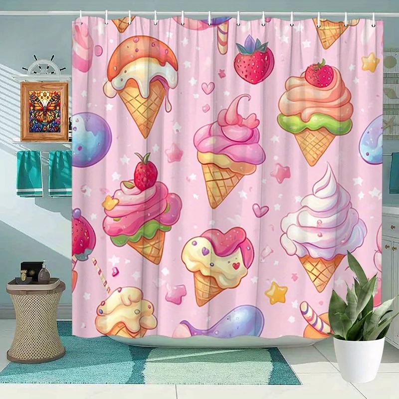 Ice Cream & Strawberry Shower Curtain - Fun Dessert Theme, Polyester Woven,70.8x70.8 Inches, Washable, Includes Bathtub Curtain W90xH180cm
Ice Cream & Strawberry Shower Curtain - Fun Dessert Theme, Polyester Woven,70.8x70.8 Inches, Washable, Includes Bathtub Curtain W90xH180cm