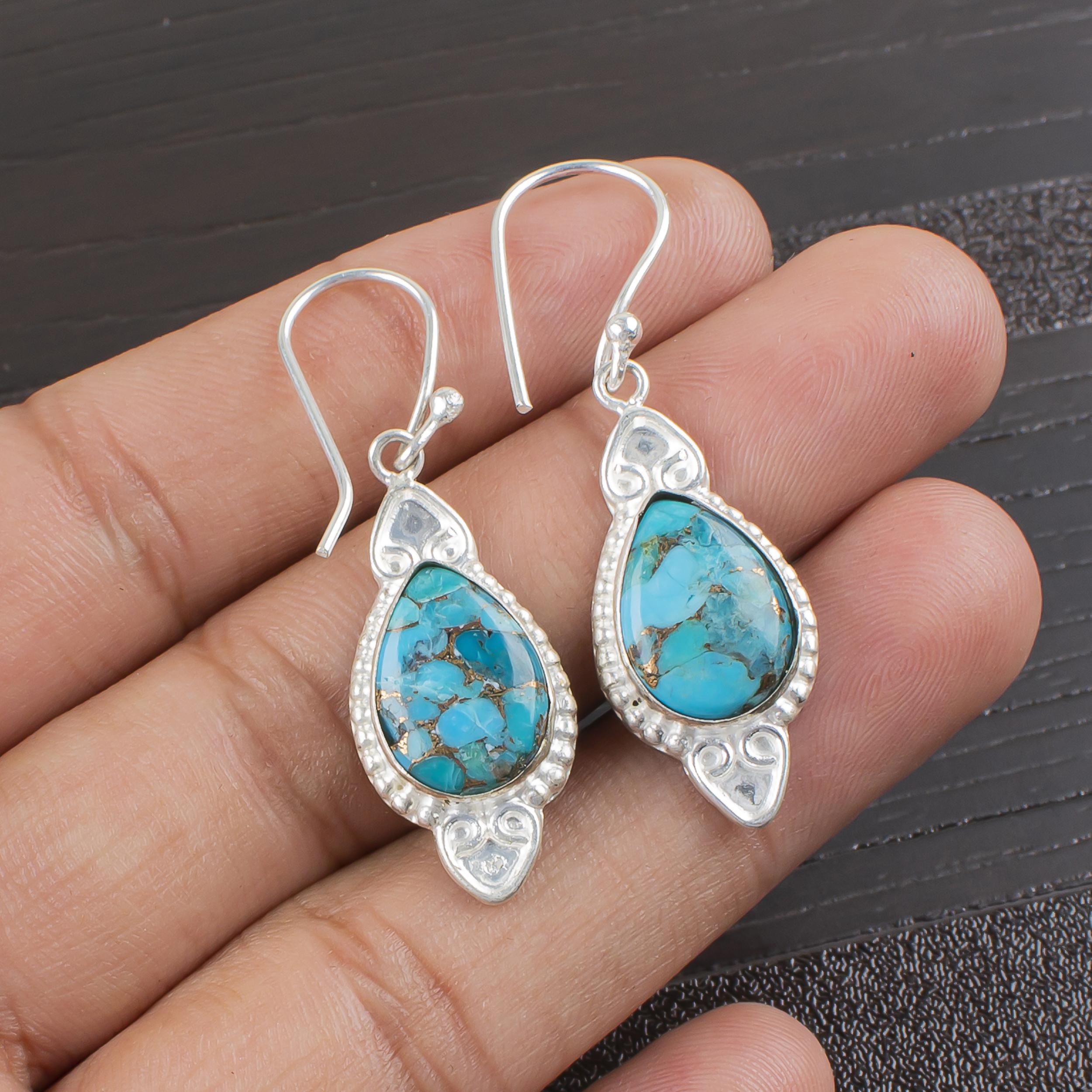Blue Copper Turquoise Handmade Gemstone Earrings, 925 Solid Sterling Silver Earrings Antique Jewelry, For Engagement Gift 1.80 Inches синій
Blue Copper Turquoise Handmade Gemstone Earrings, 925 Solid Sterling Silver Earrings Antique Jewelry, For Engagement Gift 1.80 Inches синій