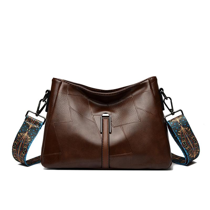 Мягкая кожа Многослойная Большая вместимость Одноплечевая Сумка через плечо Модная Сумка с узором личи коричневый