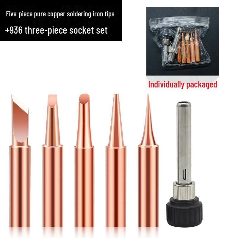 8-Piece Soldering Kit: Pure Copper 936A Station, Red Copper Tip, 907 Solder Wire, 900M-T-I/B/K/D/C Nozzle
8-Piece Soldering Kit: Pure Copper 936A Station, Red Copper Tip, 907 Solder Wire, 900M-T-I/B/K/D/C Nozzle