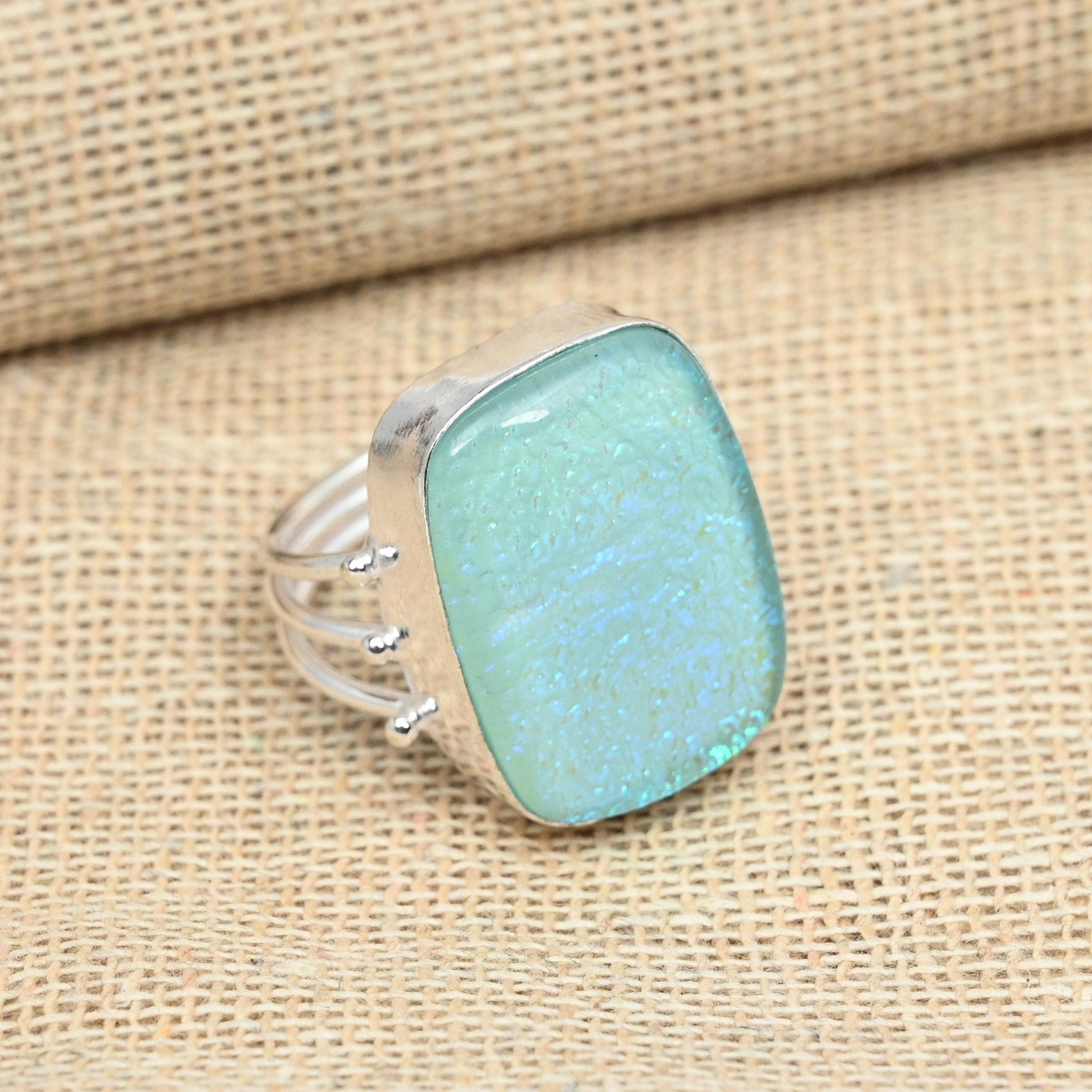 Красивое кольцо ручной работы из стерлингового серебра 925 пробы с голубым тройным опалом для нее 9 синий