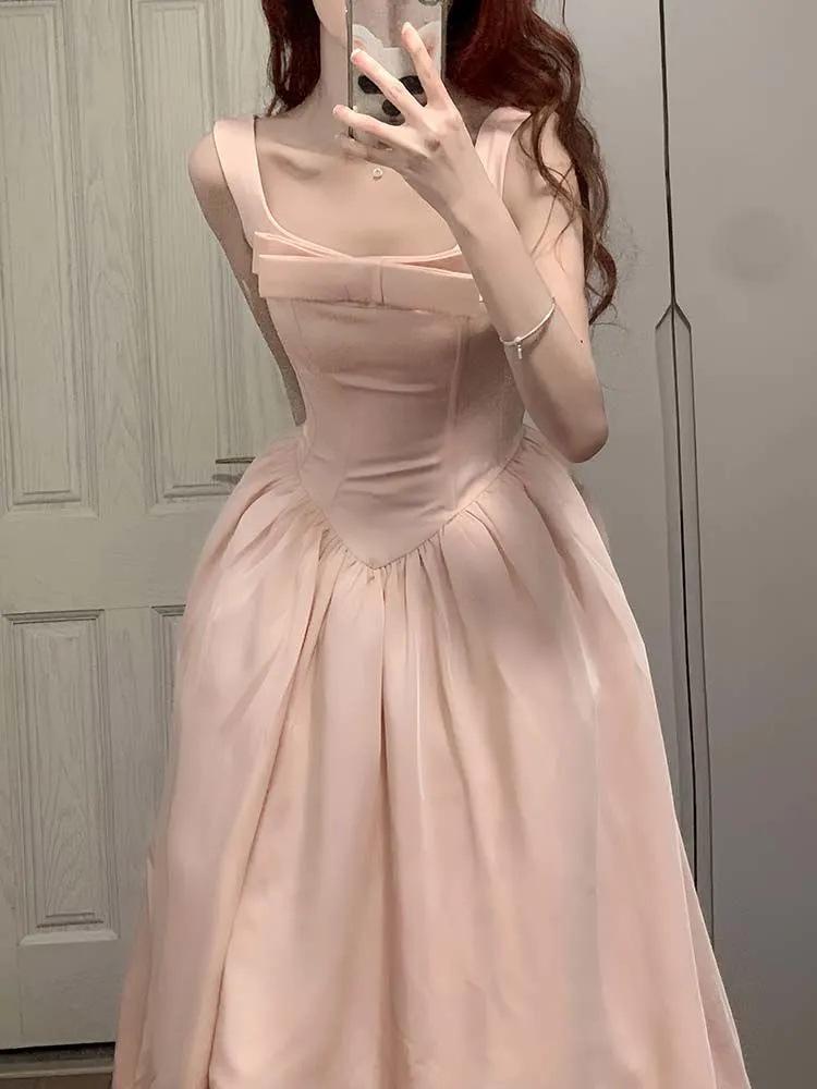 Женское розовое платье принцессы «рыбий хвост» с бантом - 2025 вечернее платье на день рождения во французском стиле M