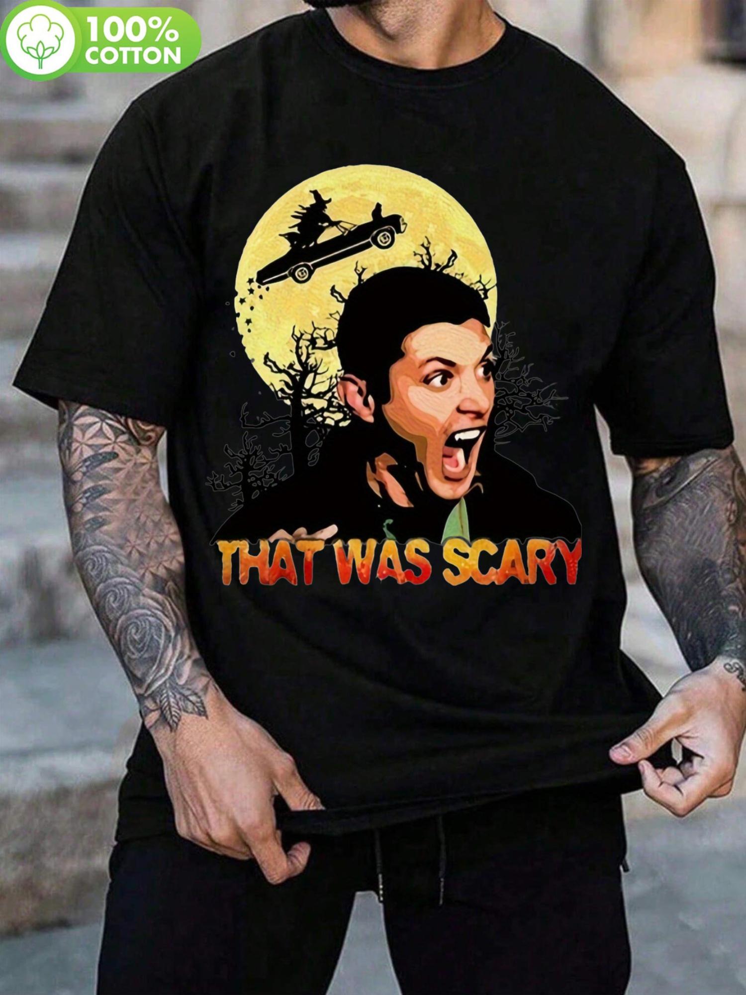 Black Cotton T-shirt with That Was Scary Graphic Print - Casual Crew Neck L
Black Cotton T-shirt with That Was Scary Graphic Print - Casual Crew Neck L