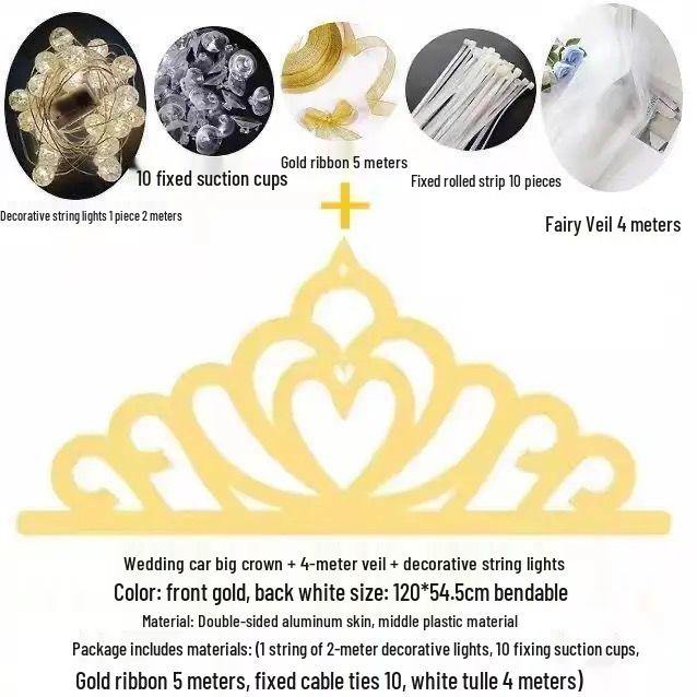 Creative Wedding Car Decoration: Gold Crown and Veil for TikTok-Inspired Celebrations
Creative Wedding Car Decoration: Gold Crown and Veil for TikTok-Inspired Celebrations