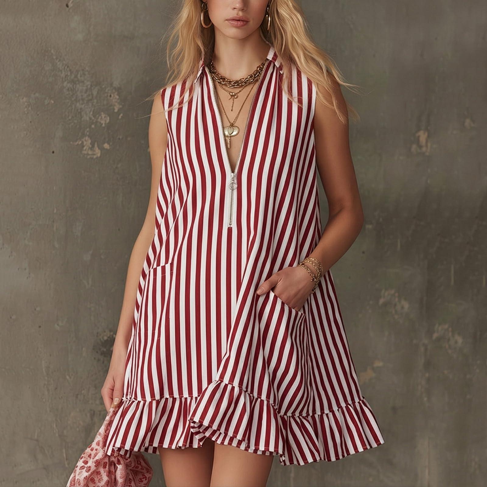 Women Sleeveless Vintage Dress V Neck Striped Pattern Ruffle Hem Casual Loose Fit Summer Beachwear XL винний
Women Sleeveless Vintage Dress V Neck Striped Pattern Ruffle Hem Casual Loose Fit Summer Beachwear XL винний