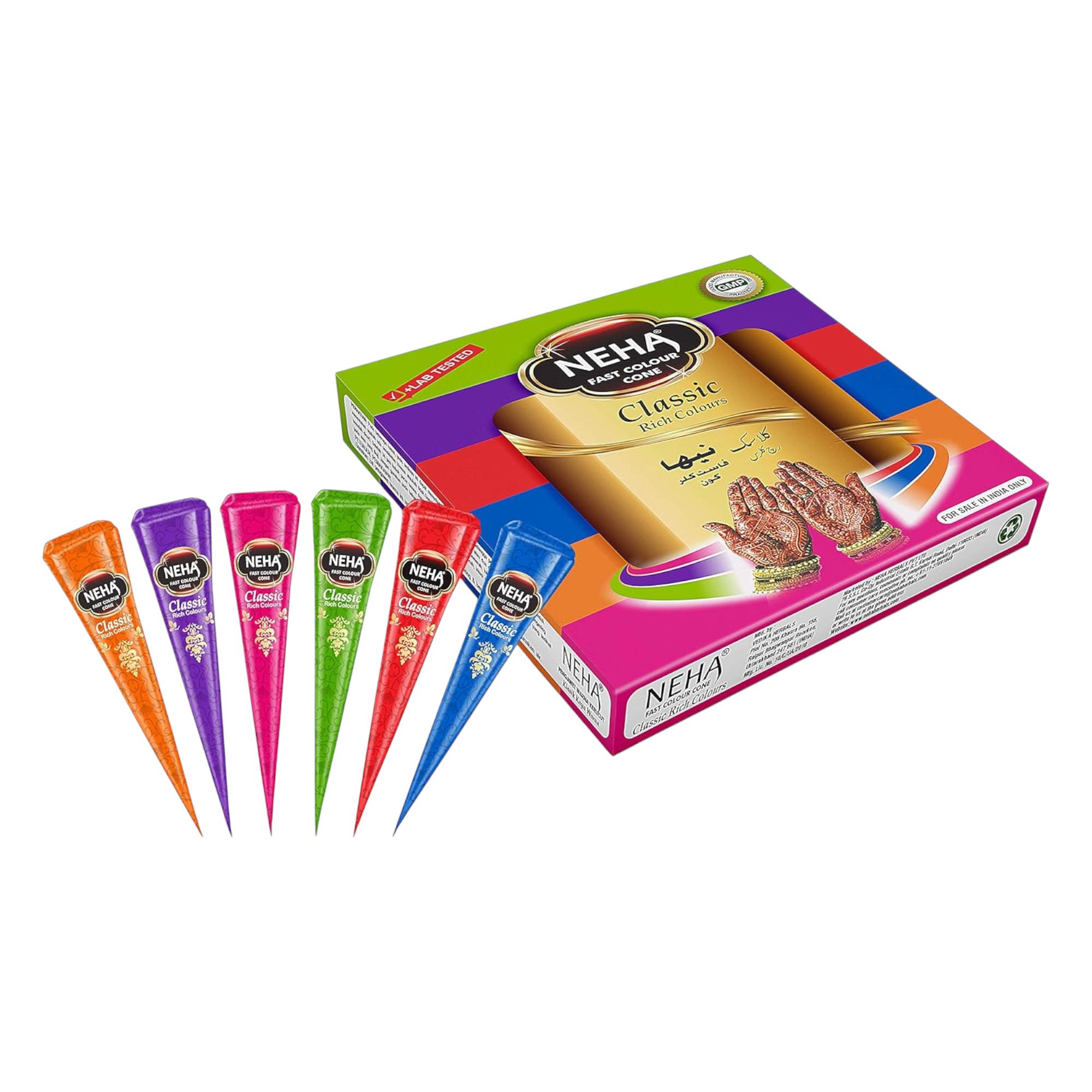 Neha Classic Colour Henna Cone Pack of 1(25g X 12 Cone) Multi Color For Intricate Hand Feet Mehndi Designs
Neha Classic Colour Henna Cone Pack of 1(25g X 12 Cone) Multi Color For Intricate Hand Feet Mehndi Designs