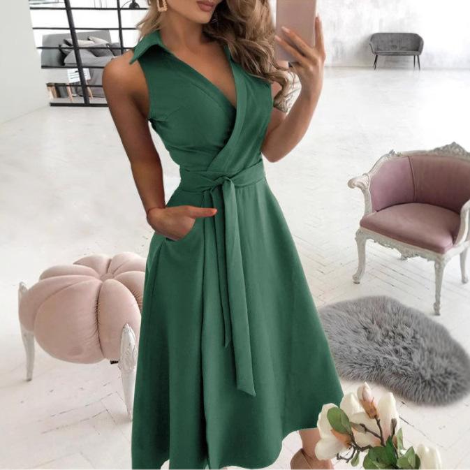 V-neck Lace Up Short Sleeved Solid Color Pocket Women s Dress Elegant Office Fashion Commuting Style Summer Dress XS зелений
V-neck Lace Up Short Sleeved Solid Color Pocket Women s Dress Elegant Office Fashion Commuting Style Summer Dress XS зелений