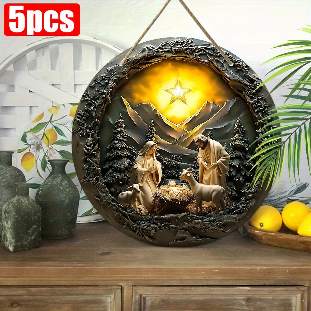 5 шт. Деревянная рождественская сцена для подвешивания - 2D Рождение Спасителя с золотой звездой, горой и дизайном ягненка - праздничное настенное искусство для 5pcs
5 шт. Деревянная рождественская сцена для подвешивания - 2D Рождение Спасителя с золотой звездой, горой и дизайном ягненка - праздничное настенное искусство для 5pcs