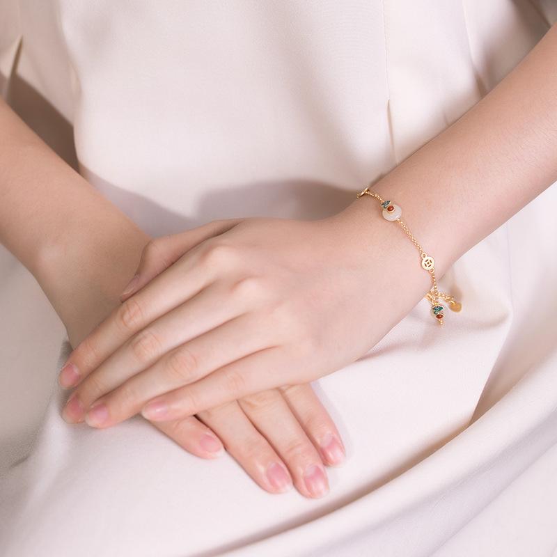 Sterling Silver Hetian Jade Cloisonné Cloud Bracelet - Retro Safety Buckle for Ladies Small
Sterling Silver Hetian Jade Cloisonné Cloud Bracelet - Retro Safety Buckle for Ladies Small