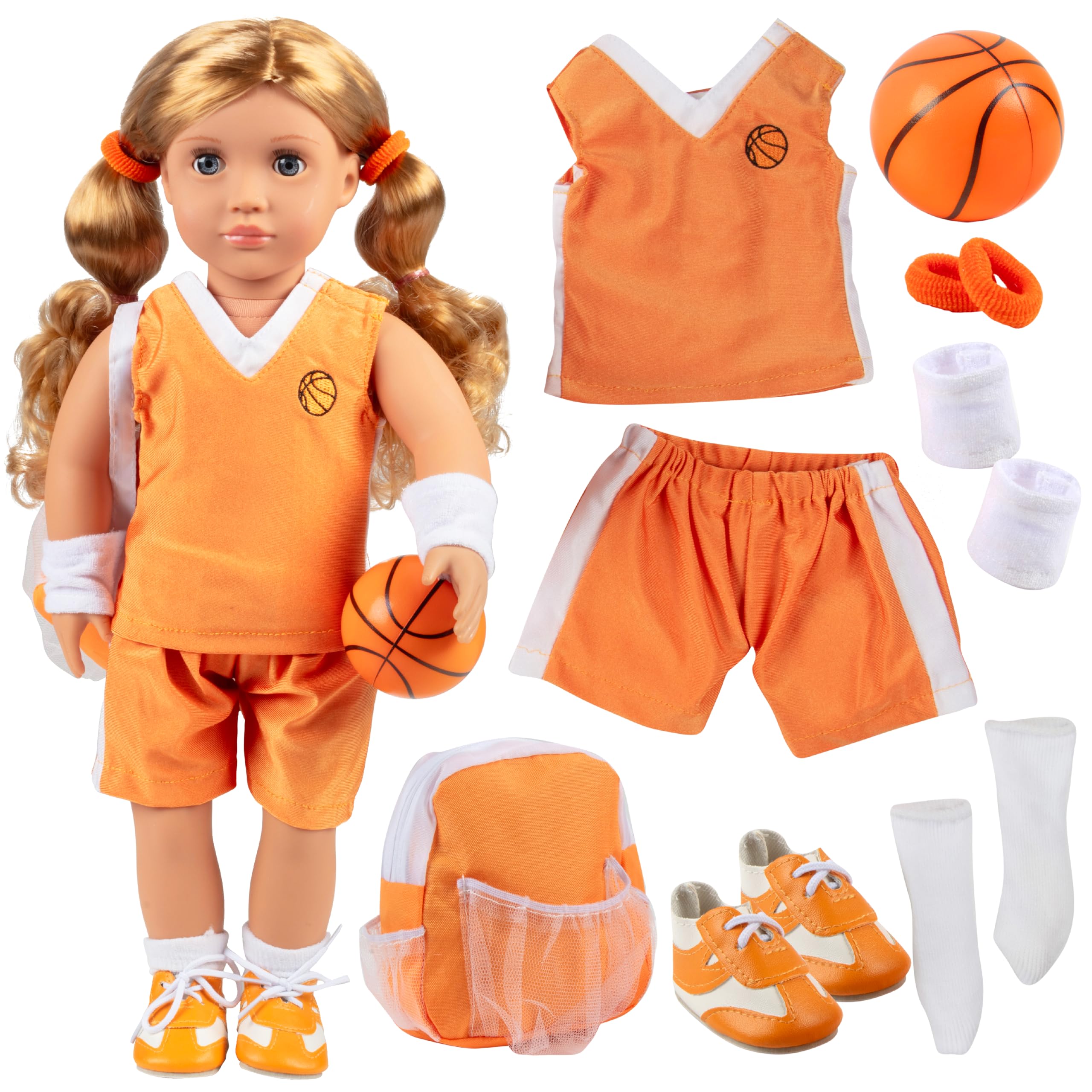American Girl Doll Basketball Uniform Jersey Shirt Shorts Headband Hair Tie Socks Sneakers Backpack Basketball
American Girl Doll Basketball Uniform Jersey Shirt Shorts Headband Hair Tie Socks Sneakers Backpack Basketball