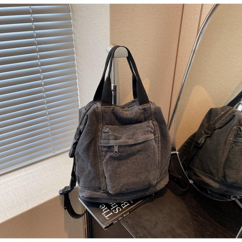 Джинсовая сумка женская большой вместимости новая летняя универсальная студенческая школьная сумка дорожный рюкзак чёрный