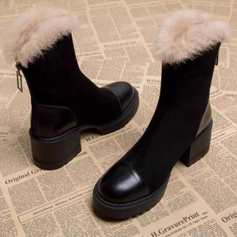 Fumbled Mid-tube Boots Autumn and Winter New Round Toe Patchwork Cow Suede Platform Non-slip Rear Zipper Cotton Boots 40
Fumbled Mid-tube Boots Autumn and Winter New Round Toe Patchwork Cow Suede Platform Non-slip Rear Zipper Cotton Boots 40