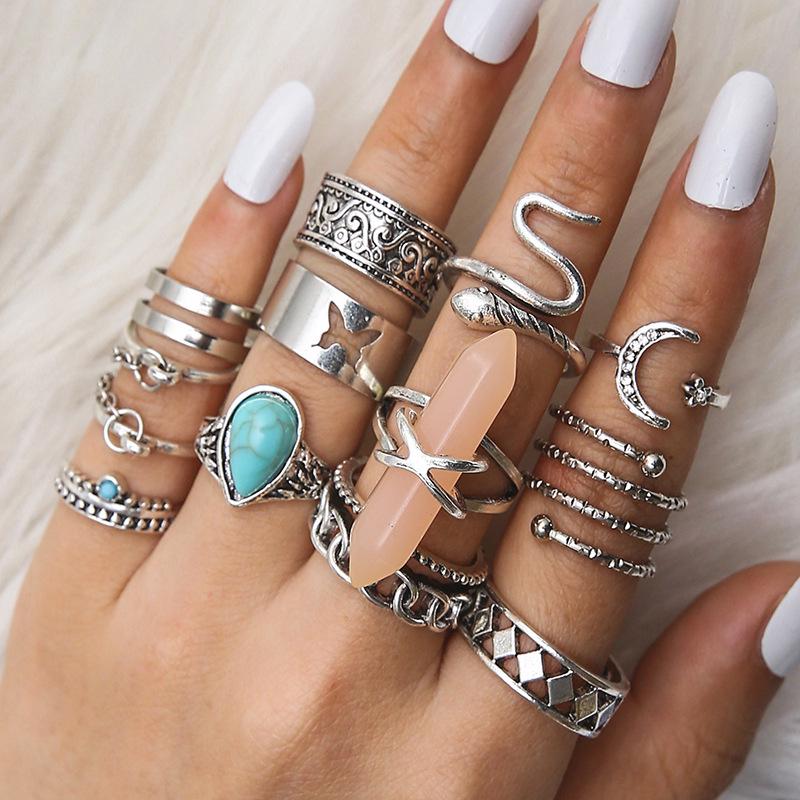 Hexagonal Turquoise Pink Butterfly & Snake Ring Set - 12-Piece Women s European and American Fashion
Hexagonal Turquoise Pink Butterfly & Snake Ring Set - 12-Piece Women s European and American Fashion