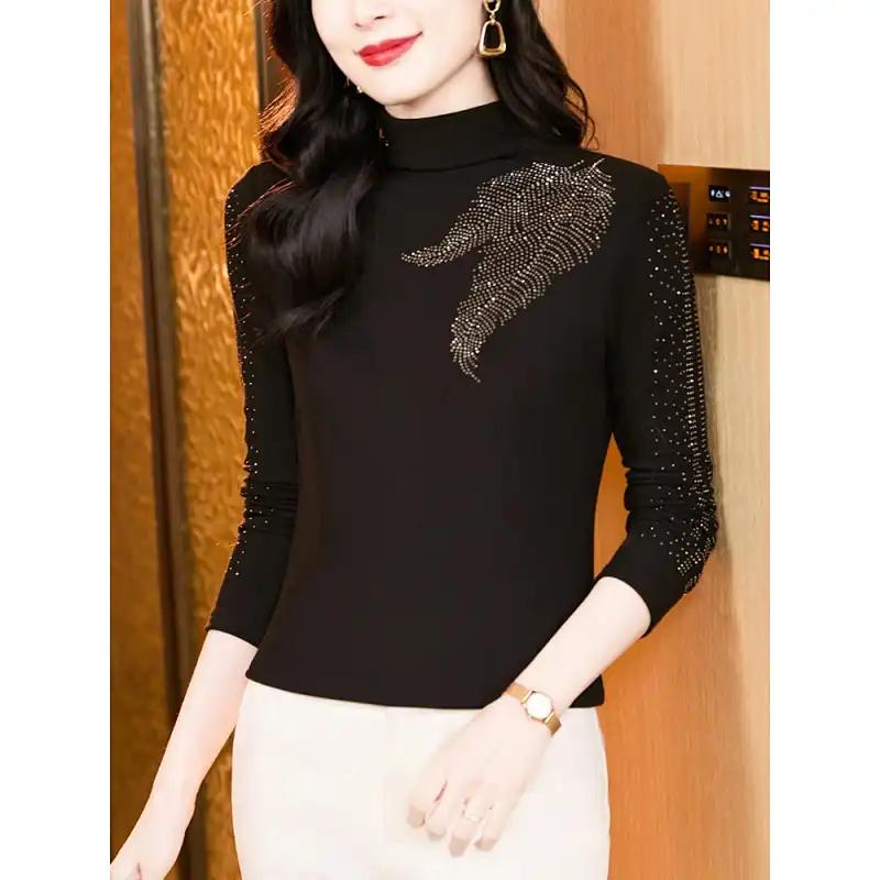 Women s Elegant Half Turtleneck Top Rhinestone Decor Long Sleeve Slim Fit Warm Casual Blouse L чорний
Women s Elegant Half Turtleneck Top Rhinestone Decor Long Sleeve Slim Fit Warm Casual Blouse L чорний