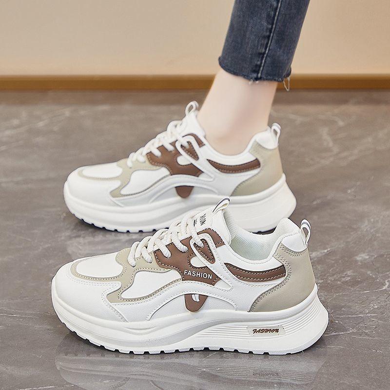 Женские черно-белые кроссовки на платформе, весенне-осенние, дышащая поверхность, увеличивающие рост, ультралегкие рабочие туфли, универсальные и легкие кроссовки для папы 40