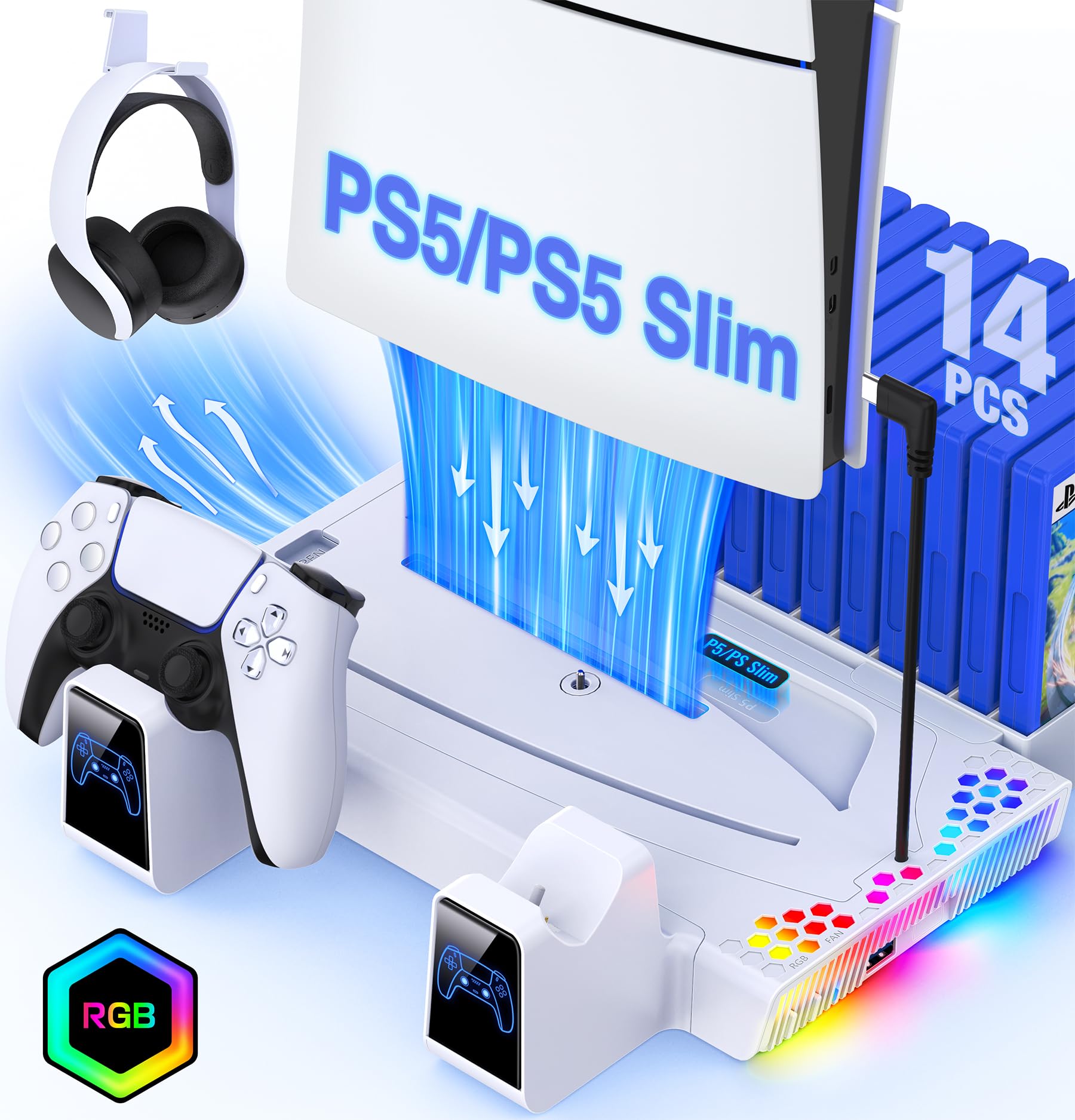 ps5 slim vertical heat dissipation with cooling Silm charging charging 2 devices new wind speed RGB light PS5 accessories stand, installation, fan,
ps5 slim vertical heat dissipation with cooling Silm charging charging 2 devices new wind speed RGB light PS5 accessories stand, installation, fan,
