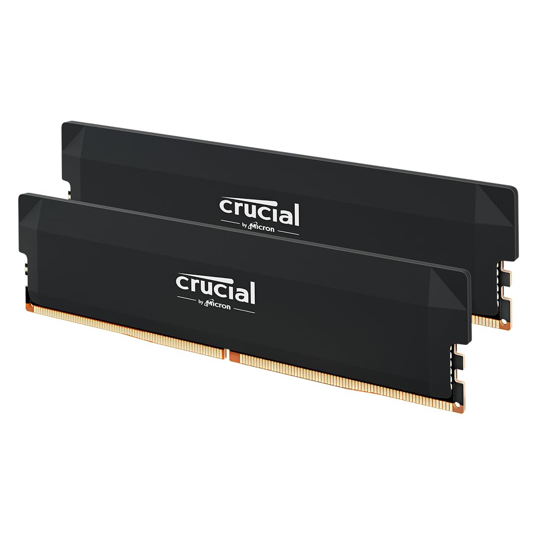 Crucial Pro DDR5 RAM 64GB Kit (2x32GB) 6400MHz CL40, Overclocked Desktop Gaming Memory, Intel XMP 3.0 & AMD Expo Compatible – Black CP2K32G64C40U5B
Crucial Pro DDR5 RAM 64GB Kit (2x32GB) 6400MHz CL40, Overclocked Desktop Gaming Memory, Intel XMP 3.0 & AMD Expo Compatible – Black CP2K32G64C40U5B