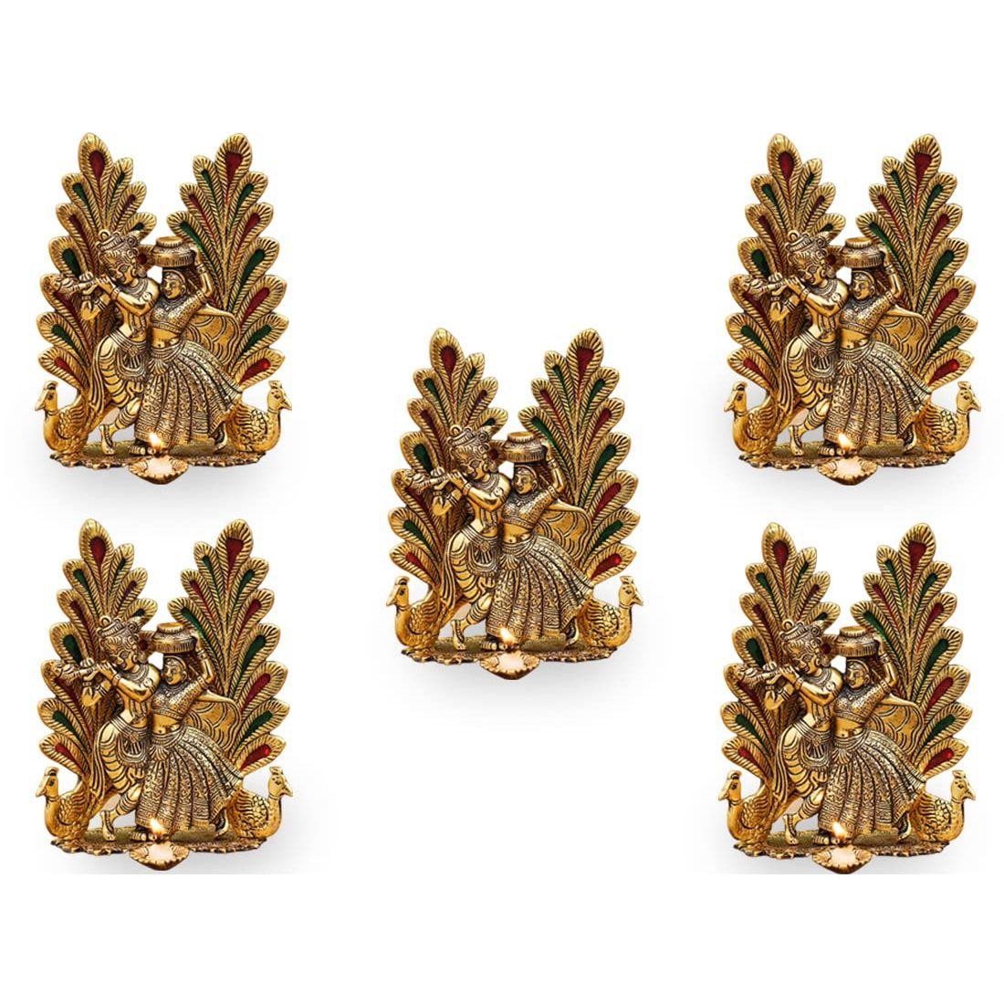 India Peacock Design Radha Krishna Idol Showpiece with Diya for Puja and Home Decor (8 x 6 Inches), Metal, Gold (5 Piece)
India Peacock Design Radha Krishna Idol Showpiece with Diya for Puja and Home Decor (8 x 6 Inches), Metal, Gold (5 Piece)