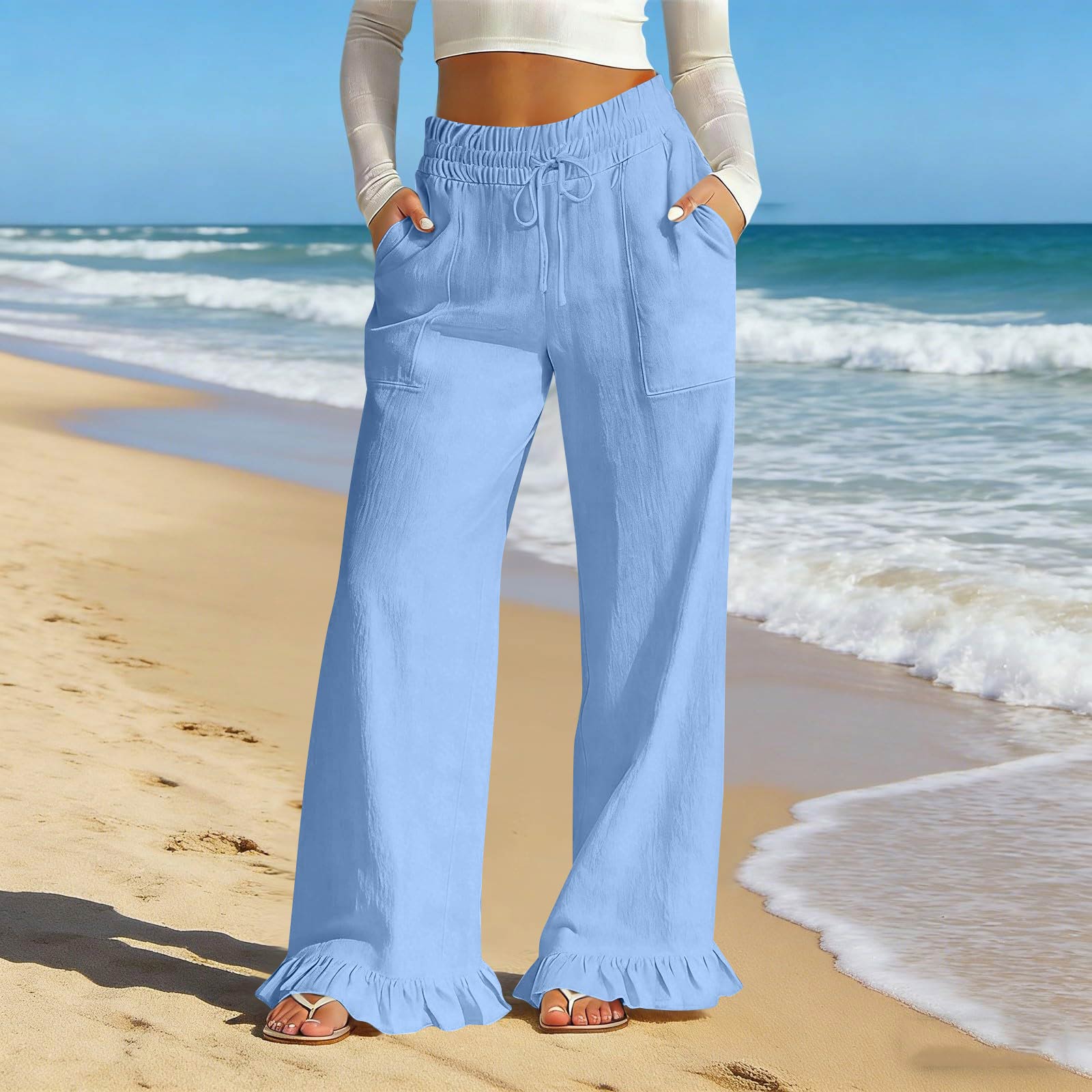 Women s Fashion Ruffle Hem High Waist Drawstring Color Casual Pants XL небо синє кольору
Women s Fashion Ruffle Hem High Waist Drawstring Color Casual Pants XL небо синє кольору