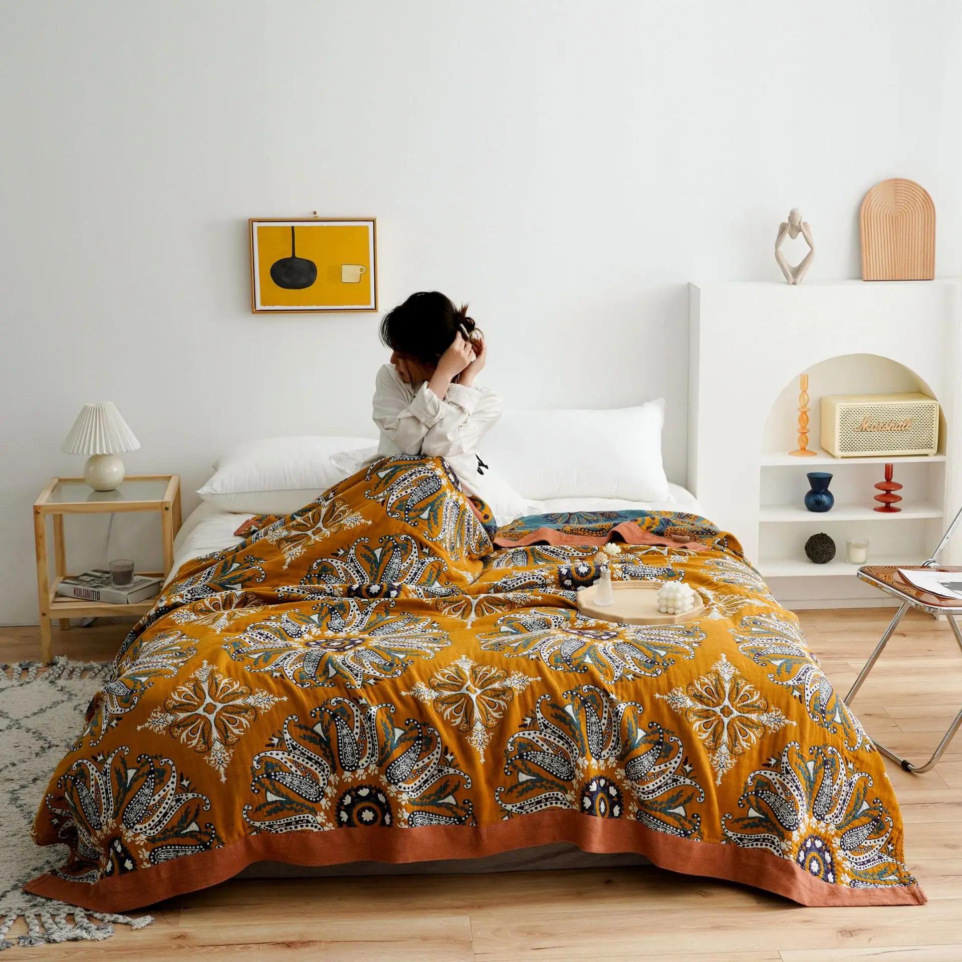 Плед в скандинавском стиле, хлопково-марлевое покрывало в стиле бохо, диванное полотенце, летнее одеяло с кондиционером для кроватей, этническое покрывало для отдыха, мягкие простыни 200x230cm