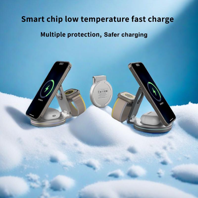 For iPhone/Apple Watch/AirPods 3-in-1 Charging Stand Bottom Rotatable Magnetic Wireless Charger Grey
For iPhone/Apple Watch/AirPods 3-in-1 Charging Stand Bottom Rotatable Magnetic Wireless Charger Grey