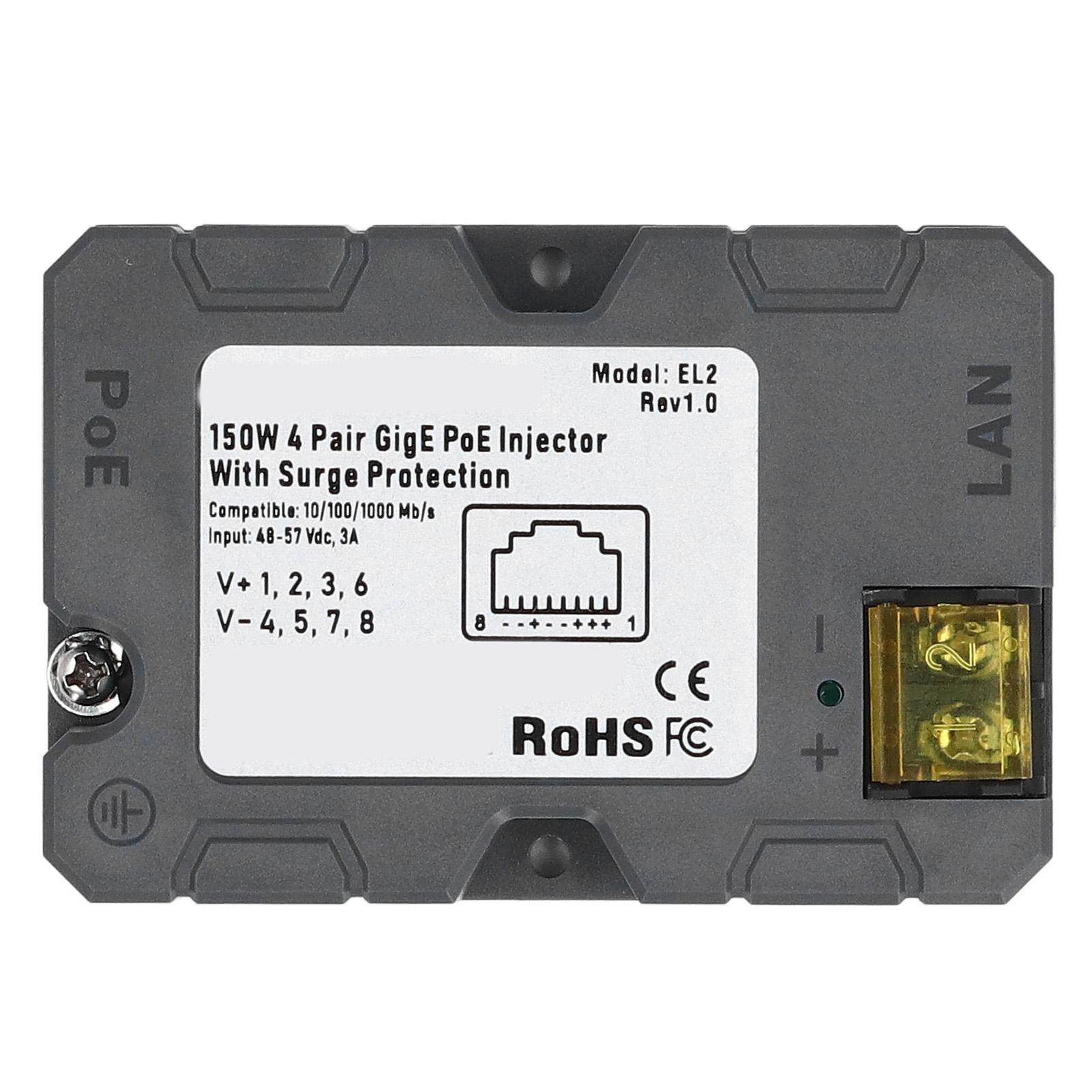 PoE-інжектор 150 Вт GigE пасивний інжектор живлення через Ethernet для V2 Gen 3 DC48‑57V 3A
PoE-інжектор 150 Вт GigE пасивний інжектор живлення через Ethernet для V2 Gen 3 DC48‑57V 3A
