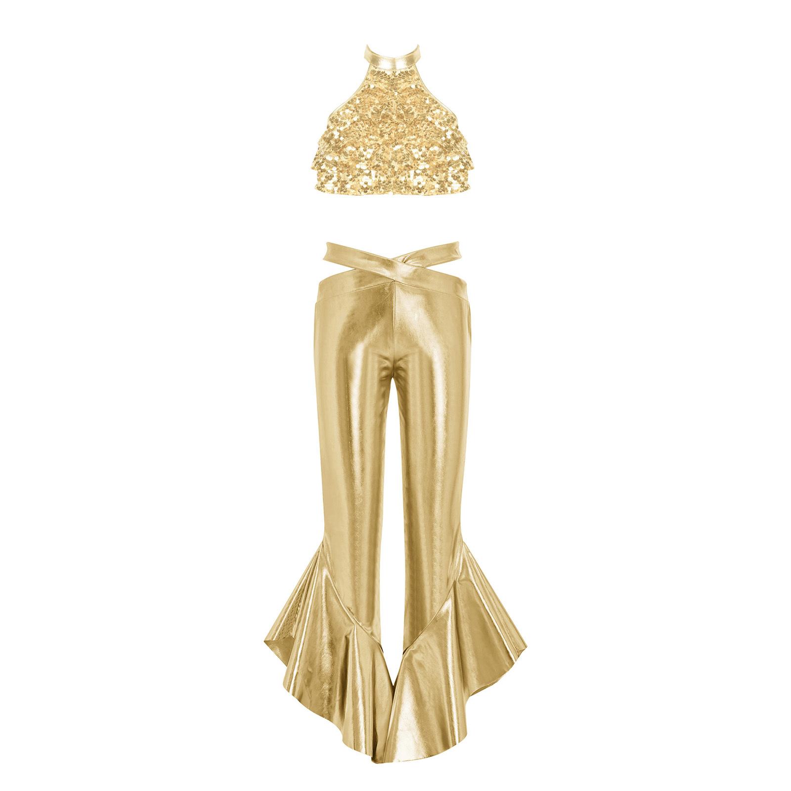Girls Shiny Sequin Crop Top Mock Neck Sleeveless Tiered Cross Waistband Ruffles Flared Pants Set 5-6 Years золотий
Girls Shiny Sequin Crop Top Mock Neck Sleeveless Tiered Cross Waistband Ruffles Flared Pants Set 5-6 Years золотий