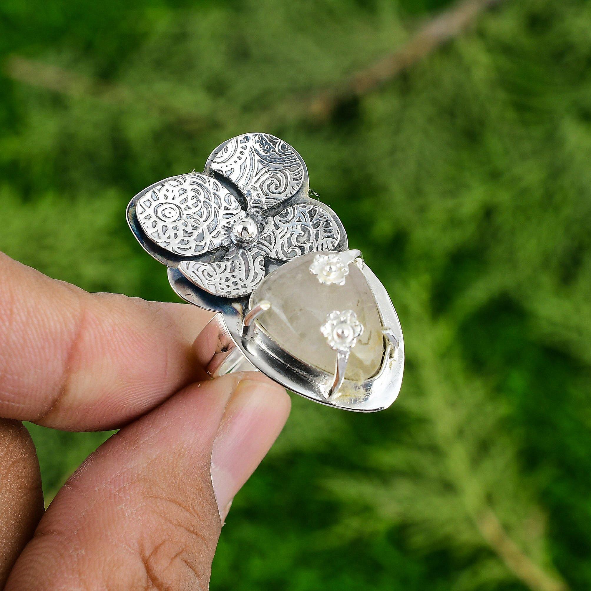 Mothers day Sale 925 Silver Golden Rutile Stone Solitaire Flower Bezel Boho Ring Adjustable
Mothers day Sale 925 Silver Golden Rutile Stone Solitaire Flower Bezel Boho Ring Adjustable