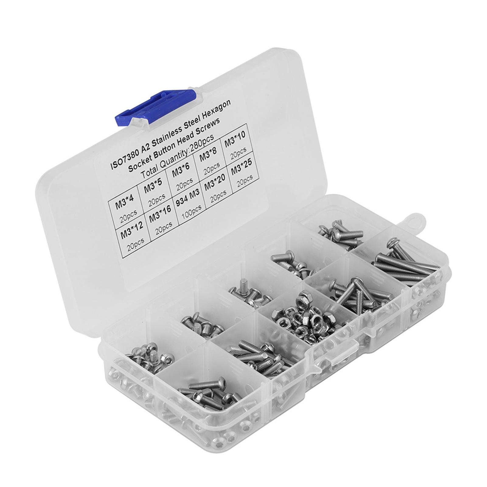 280pcs M3*4 5 6 8 10 12 16 20 25 Button Head Hex Socket Screws Nuts with Plastic Case
280pcs M3*4 5 6 8 10 12 16 20 25 Button Head Hex Socket Screws Nuts with Plastic Case