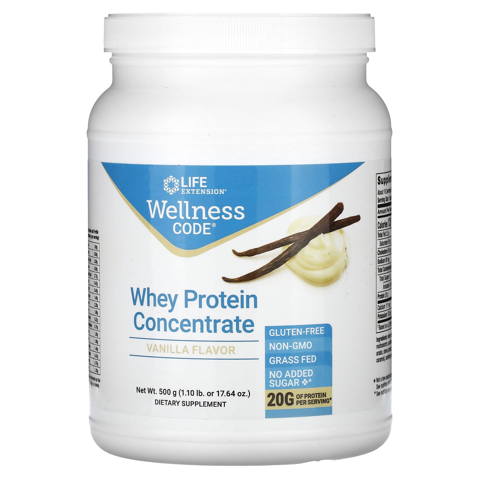 Life Extension, Wellness Code, Whey Protein Concentrate, Vanilla, 1.10 lb (500 g)
Life Extension, Wellness Code, Whey Protein Concentrate, Vanilla, 1.10 lb (500 g)