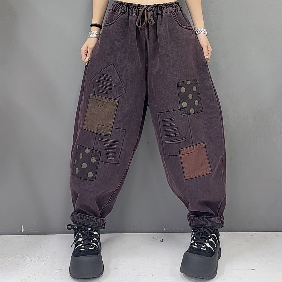 Джинси у стилі ретро печворк гаремного крою варені облягаючі повсякденні вільні великого розміру на кулісці XL
Джинси у стилі ретро печворк гаремного крою варені облягаючі повсякденні вільні великого розміру на кулісці XL