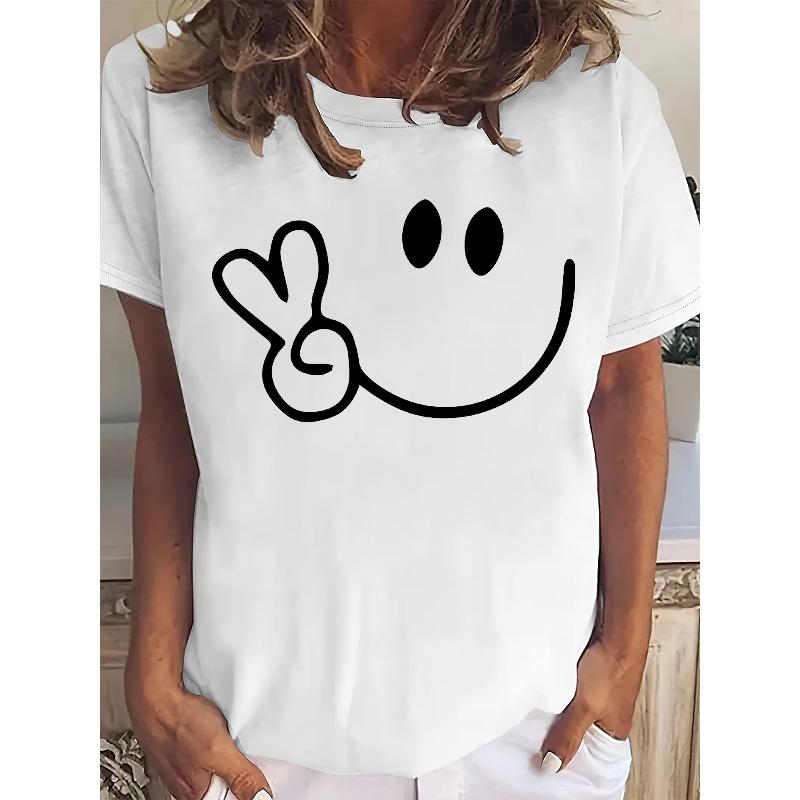 Women S Casual Crew Neck T-Shirt with Playful Smiling Face Print - Short Sleeve, Lightweight Polyester, Perfect for Spring & Summer, S белый
Women S Casual Crew Neck T-Shirt with Playful Smiling Face Print - Short Sleeve, Lightweight Polyester, Perfect for Spring & Summer, S белый