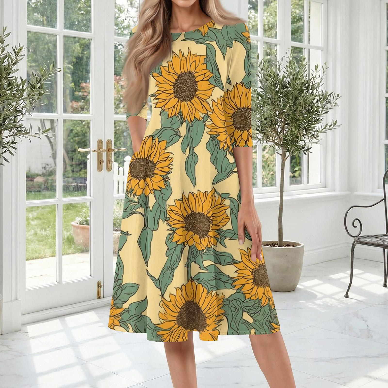 Women s Casual Midi Dress Three Quarter Sleeve Round Neck Floral Print Comfortable Fit Lightweight Fabric XL циан
Women s Casual Midi Dress Three Quarter Sleeve Round Neck Floral Print Comfortable Fit Lightweight Fabric XL циан