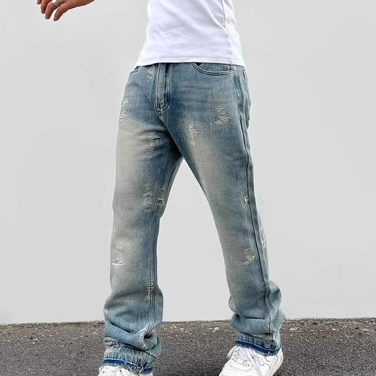 Мужские джинсы прямого кроя с рваными необработанными краями — свободные повседневные широкие брюки из денима в американском уличном стиле. M синий
Мужские джинсы прямого кроя с рваными необработанными краями — свободные повседневные широкие брюки из денима в американском уличном стиле. M синий